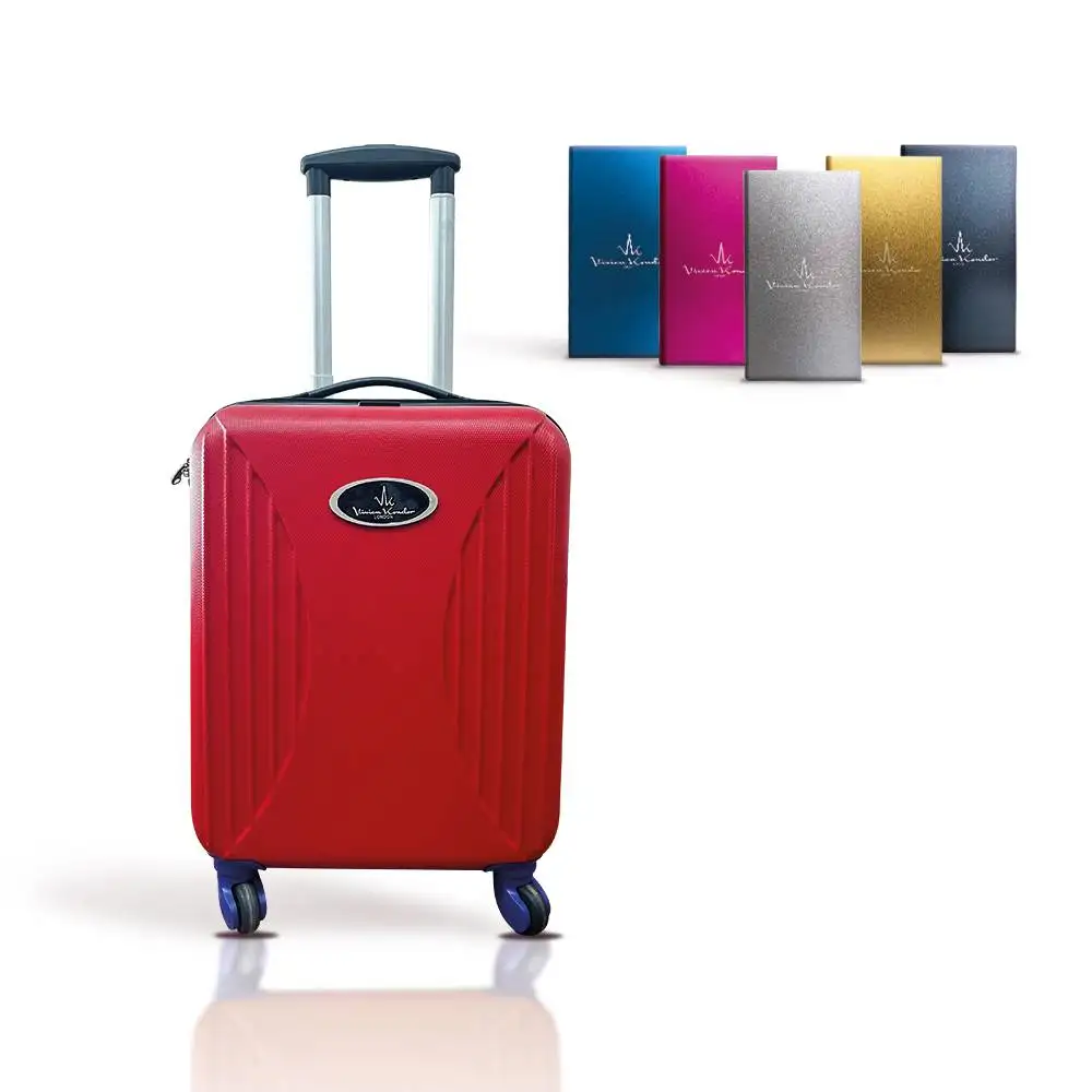 red cabin suitcase + powerbank
