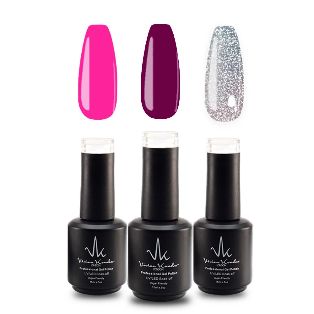 Professional Gel Polish Trio (Flamenco + Raspberry + Silver ice)