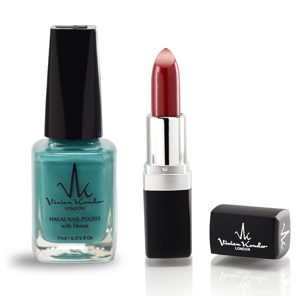 Nail Polish (Aqua) + Lipstick (Bombshell) Combo Set Vivien Kondor London