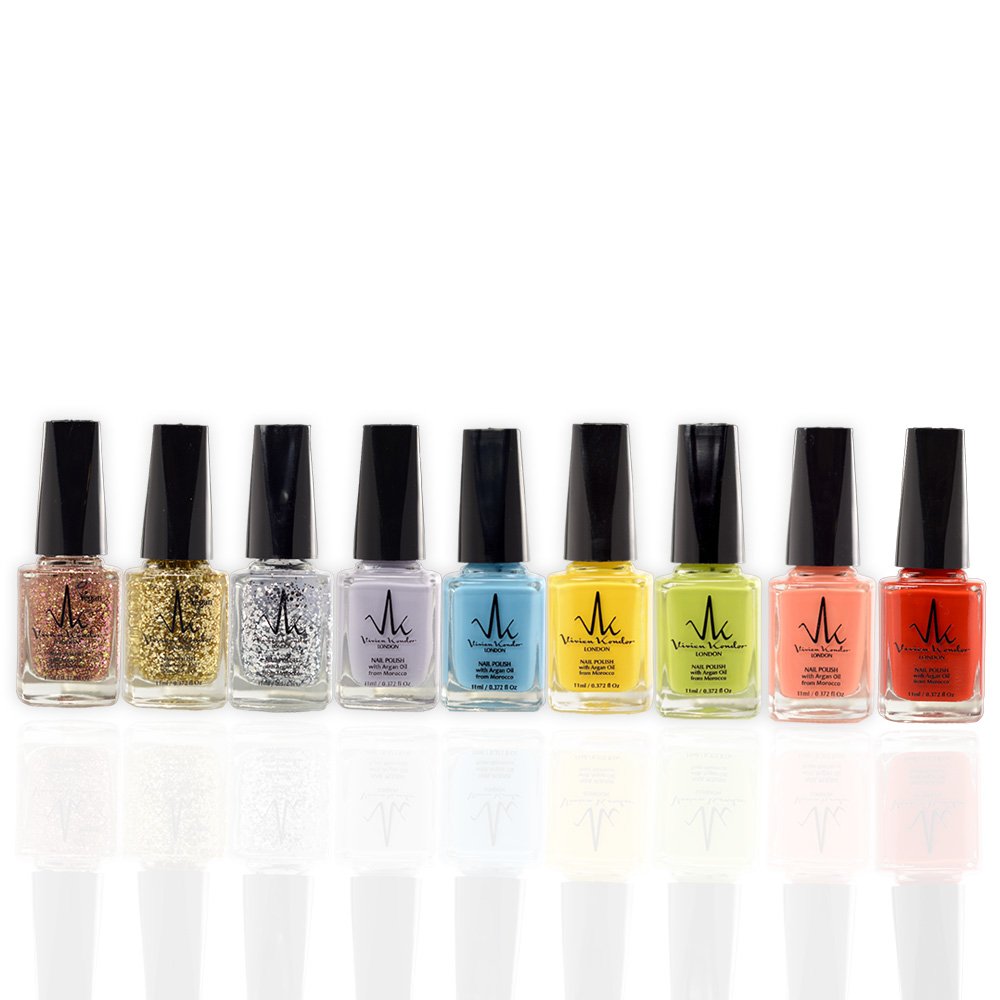 Box of 9 - Satsuma, Blue Ice, Lilac Whispers, Rose Gold Glitter, Hot Chilli, Gold Glitter, Silver Glitter, Lime Green, Bumble BeeSatsuma, Blue Ice, Lilac Whispers, Rose Gold Glitter, Hot Chilli, Gold Glitter, Silver Glitter, Lime Green, Bumble Bee